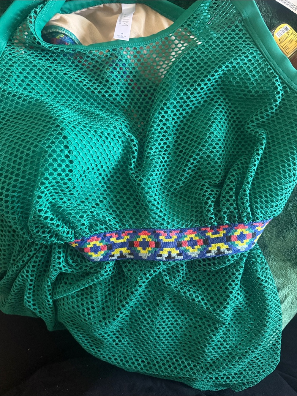 Lane Bryant Teal Mesh Swim Cover with Multicolor Beaded Waist